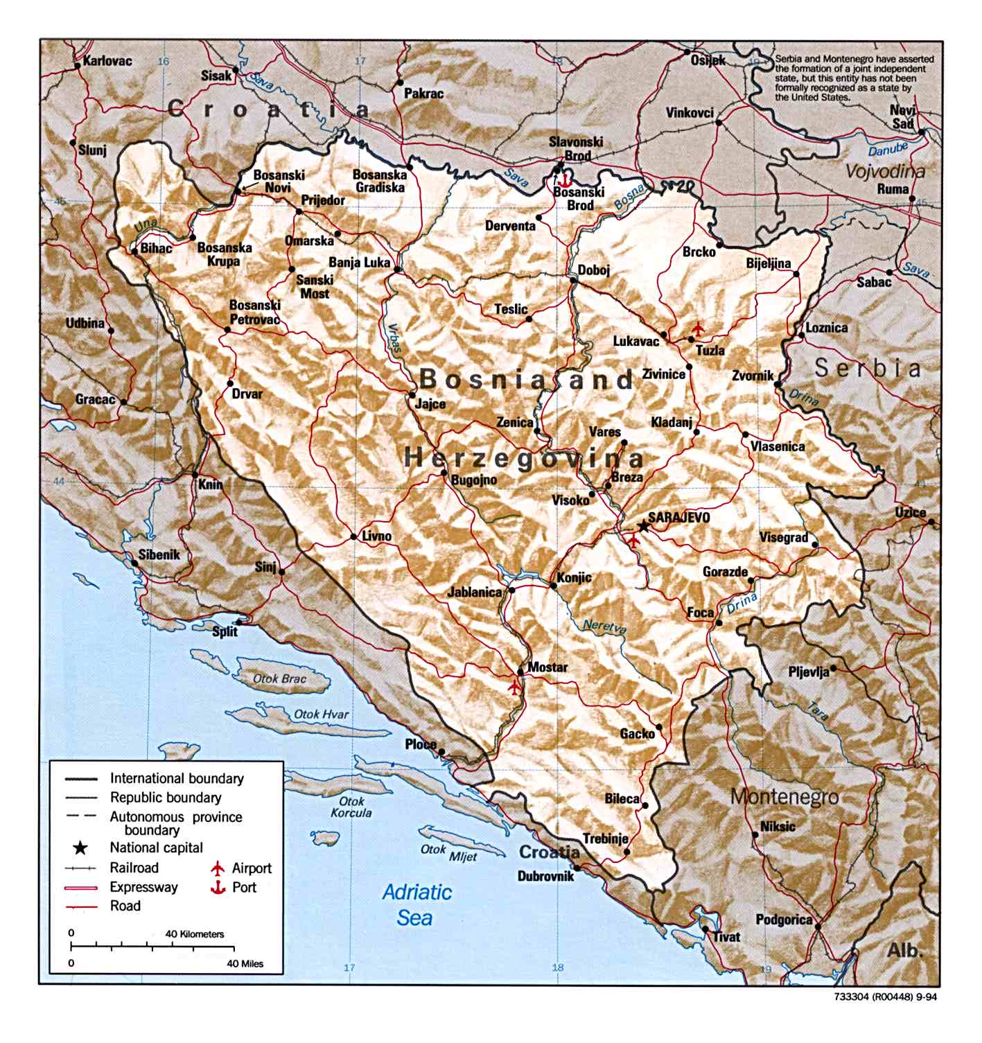 Bosnie herzegovina physique carte